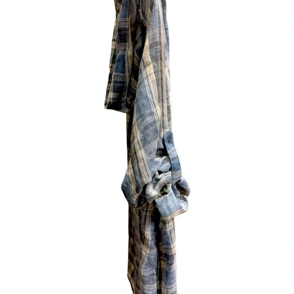 NWT Fab’ric Blue plaid open cardigan w hoodie sz M Comfy style See video - Picture 4 of 6